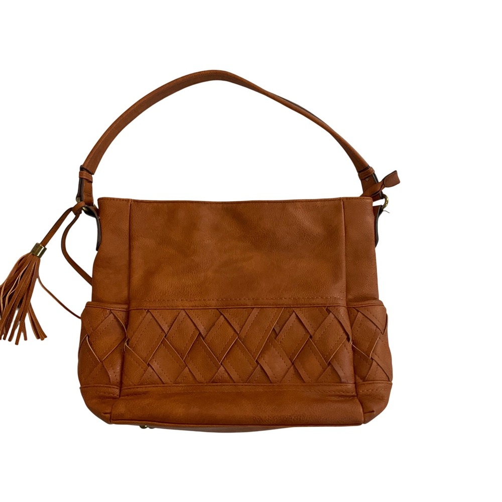 Darcy Marks London Hobo Bag Tan Faux Leather Woven Pocket Shoulder Bag‎